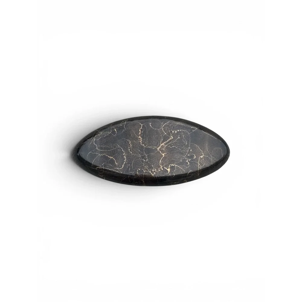 Vintage Black Gold Marbled Swirls Galaxy Oval Hair Clip Barrette Accessory‎